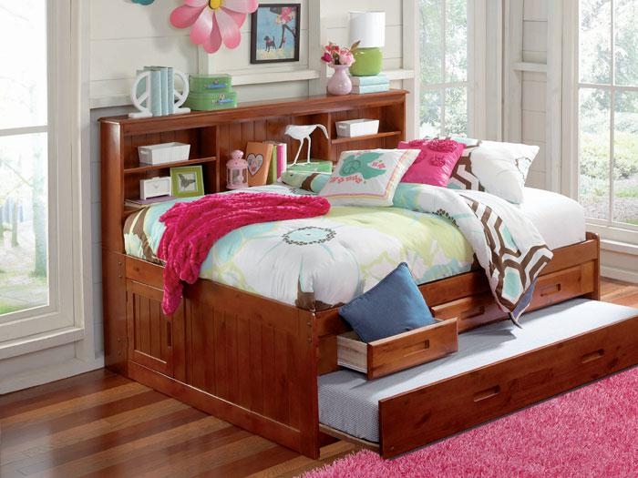 Bookcase Daybed Cherry Brown Finish Full Bed Trundle