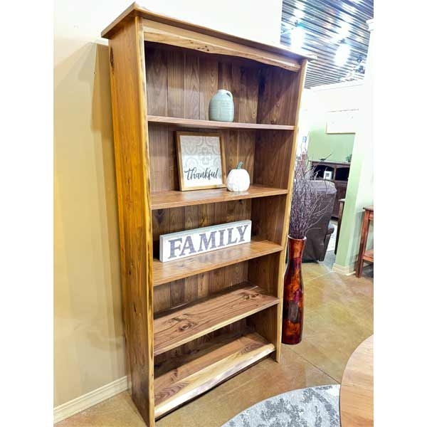 Bookcase Five Tier Vertical Plank Backing Live Edge Top