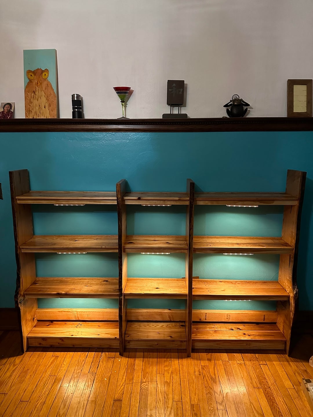 Bookcase Integrated LED Lighting Three Bay Wood Shelving