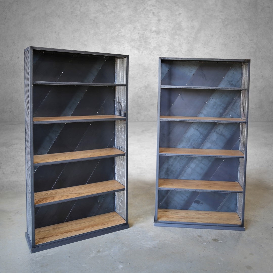 Bookcase Perforated Mesh Sides Rolling Loft Style Rack