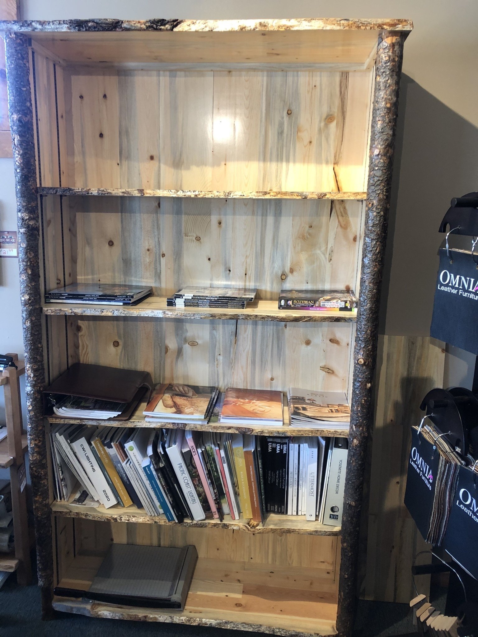 Bookcase Raw Bark Accents Rustic Log Cabin Style Storage