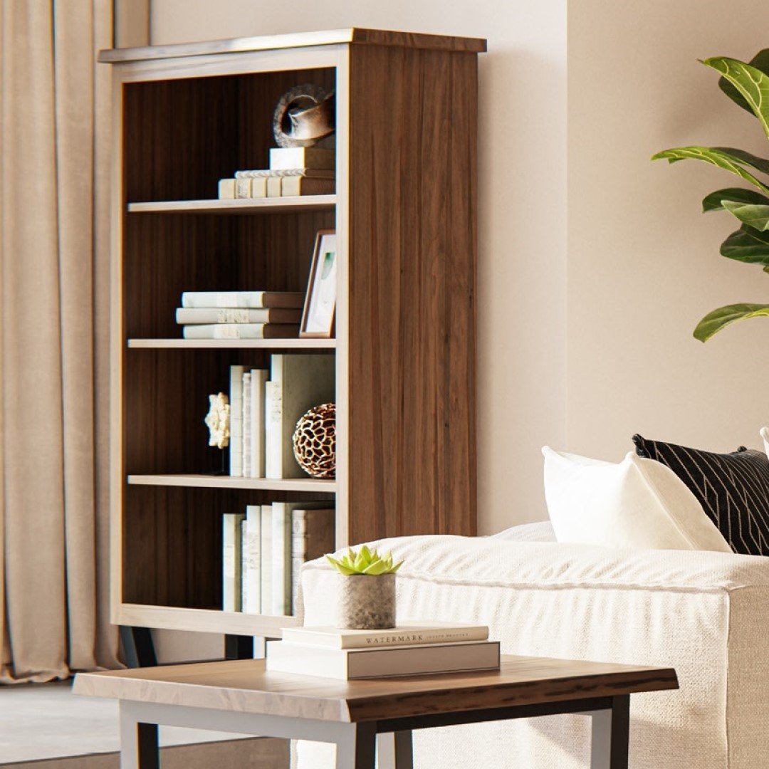 Bookcase Recessed Base Five Tier Solid Wood Storage