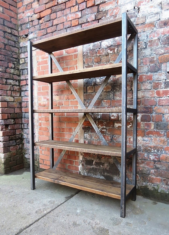 Bookcase Reclaimed Wood Look Urban Loft X-Frame Unit