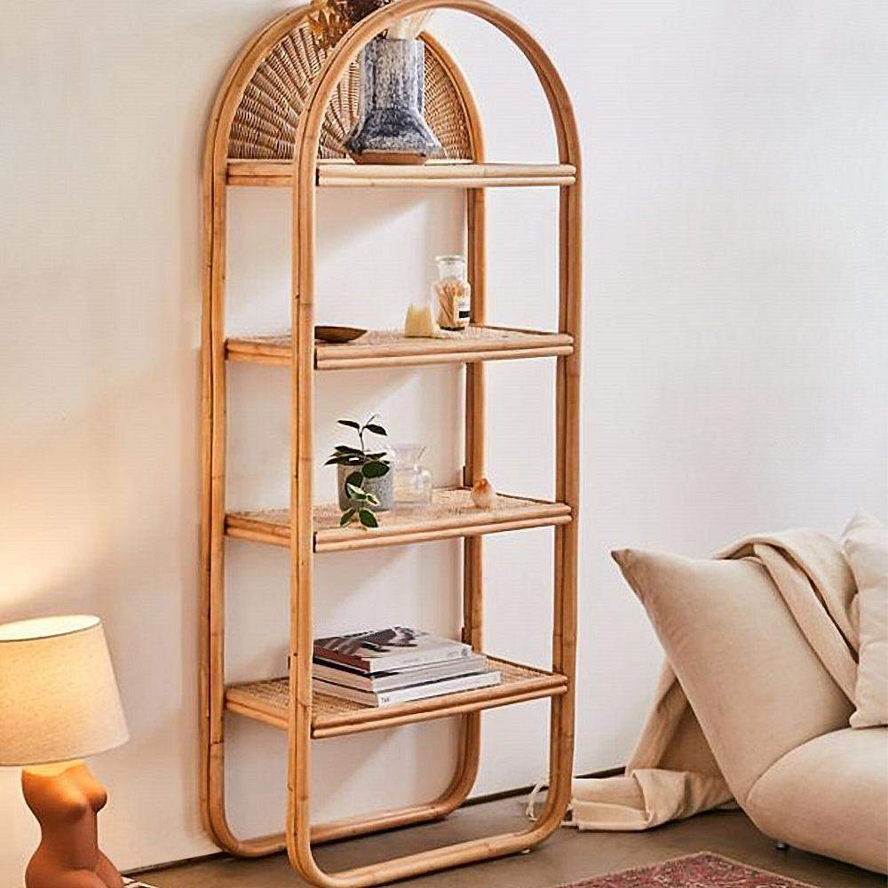 Bookshelf Arched Top Four Tier Woven Backing Boho Frame