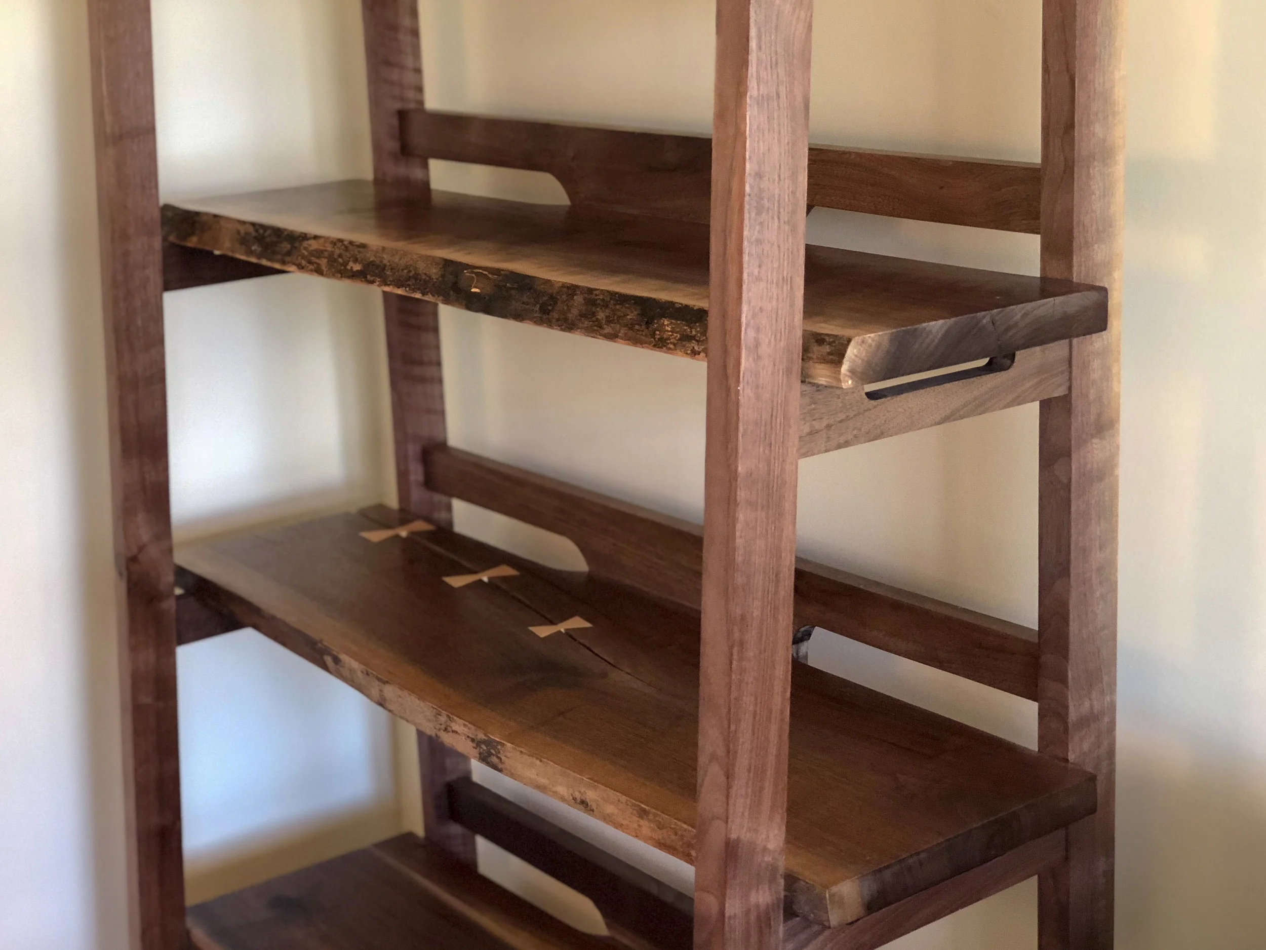 Bookshelf Butterfly Joinery Walnut Wood With Bowtie Inlays