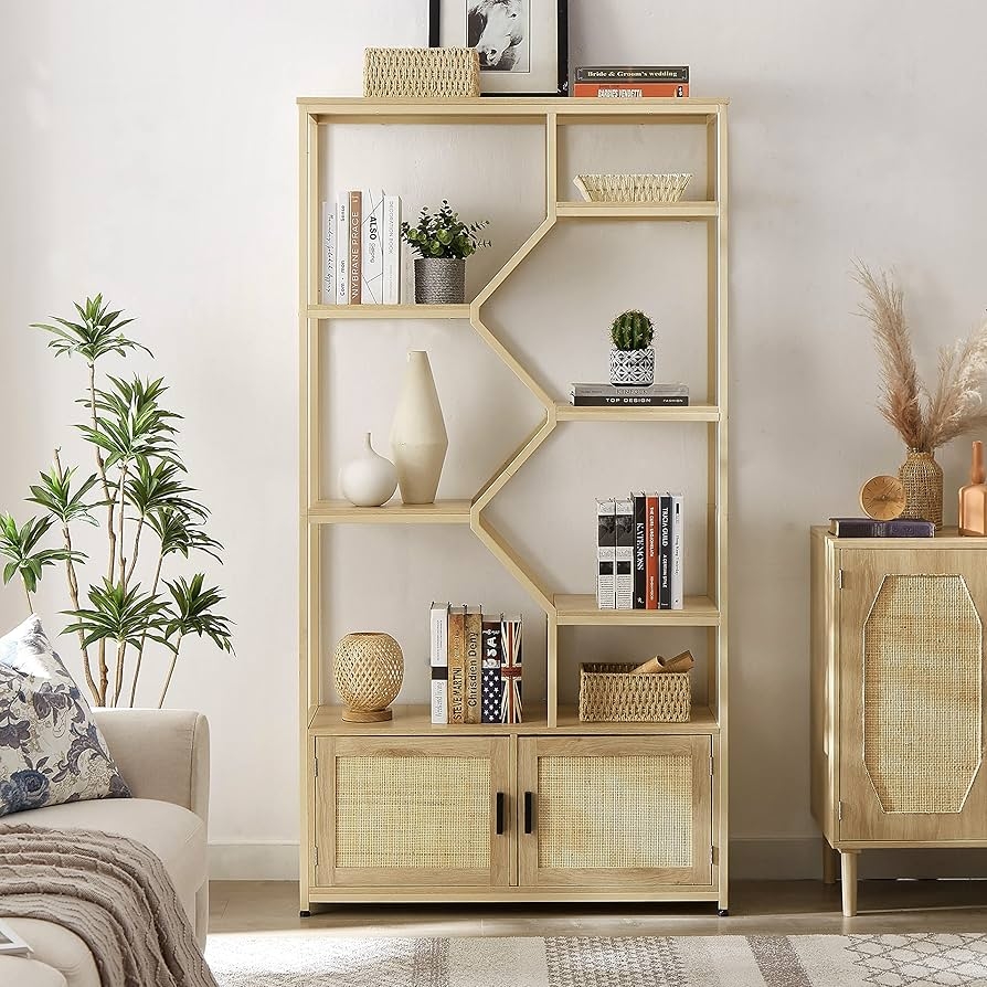 Bookshelf Cabinet Geometric Dividers Asymmetric Storage