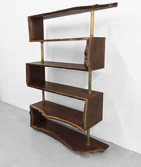 Bookshelf Waterfall Edge Brass Supports Asymmetrical Design