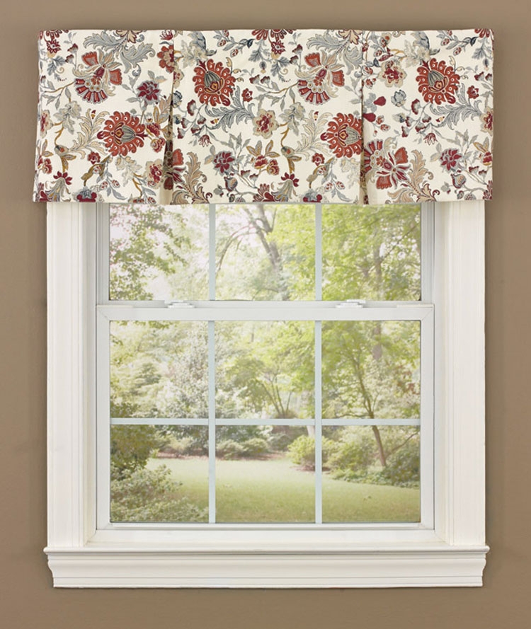 Box Pleat Valance Botanical Paisley Tailored Edge Rust and Blue