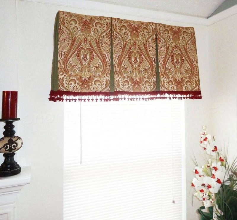 Box Pleat Valance Paisley Pattern Burgundy Tassel Fringe Topper