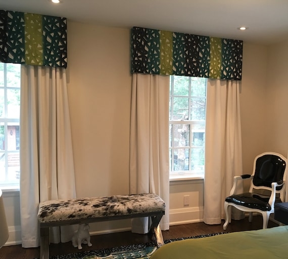 Box Valance Geometric Valance Chartreuse Green Teal Treatment