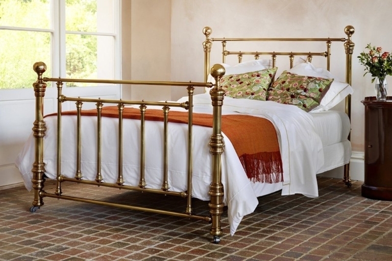 Brass Bed Frame King Farmhouse Style with Turned Spindles