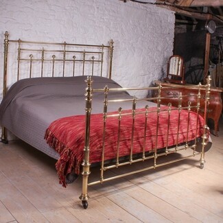 Brass Bed Frame Victorian Design with Black Caster Wheels