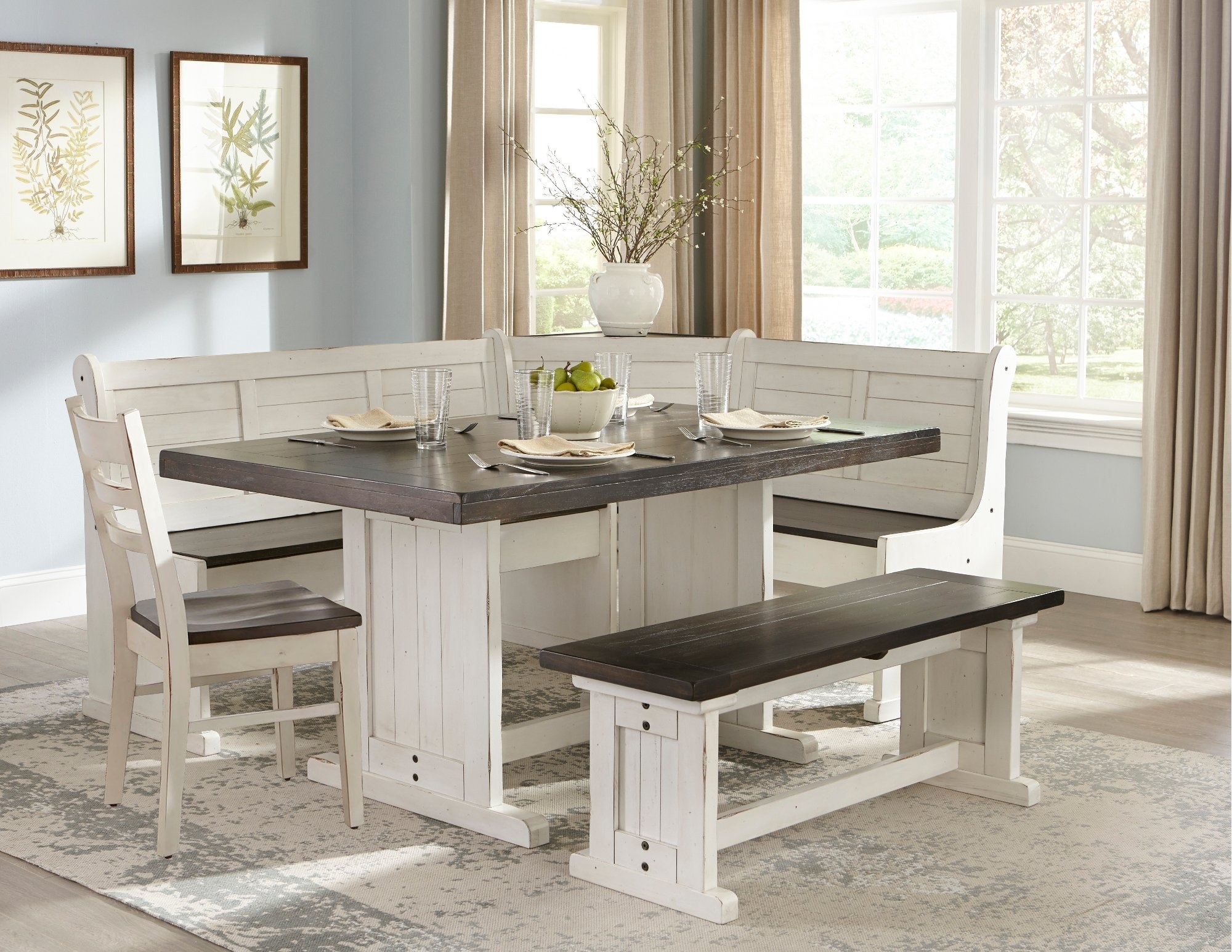 Breakfast Nook Set Showcasing Distressed Pine Wood