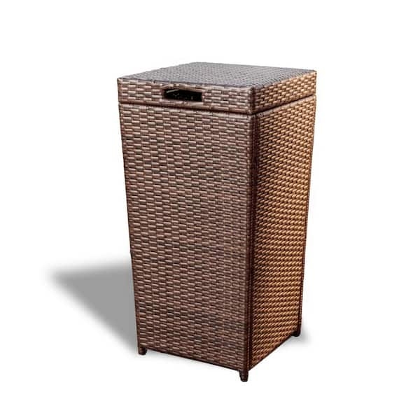 Brown Wicker Outdoor Trash Can Integrated Handle Outdoor Bin