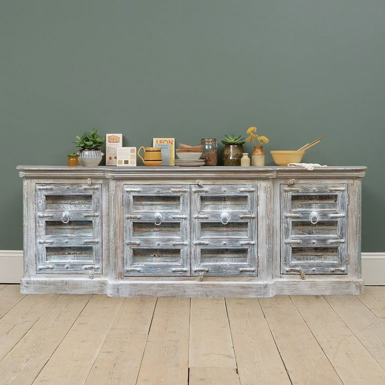 Buffet Sideboard Distressed White Shutter Door Unit