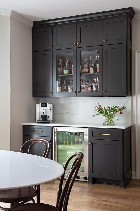 Built-In Bar Matte Black Brass Accent Cabinetry