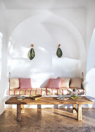 Built In Sofa Striped Cushions and Mediterranean coastal style