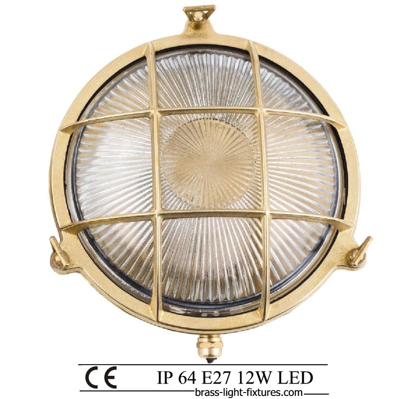 Bulkhead Light Sunburst Pattern Gold Outdoor Fixture