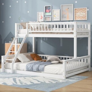 Bunk Bed Angled Ladder White Slatted Guardrails Bed