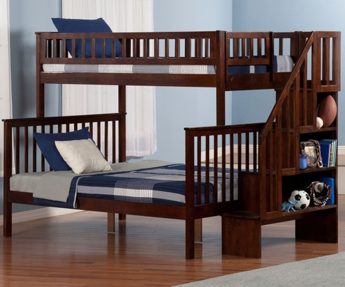 Bunk Bed Antique Walnut Twin Over Full Mission Slats