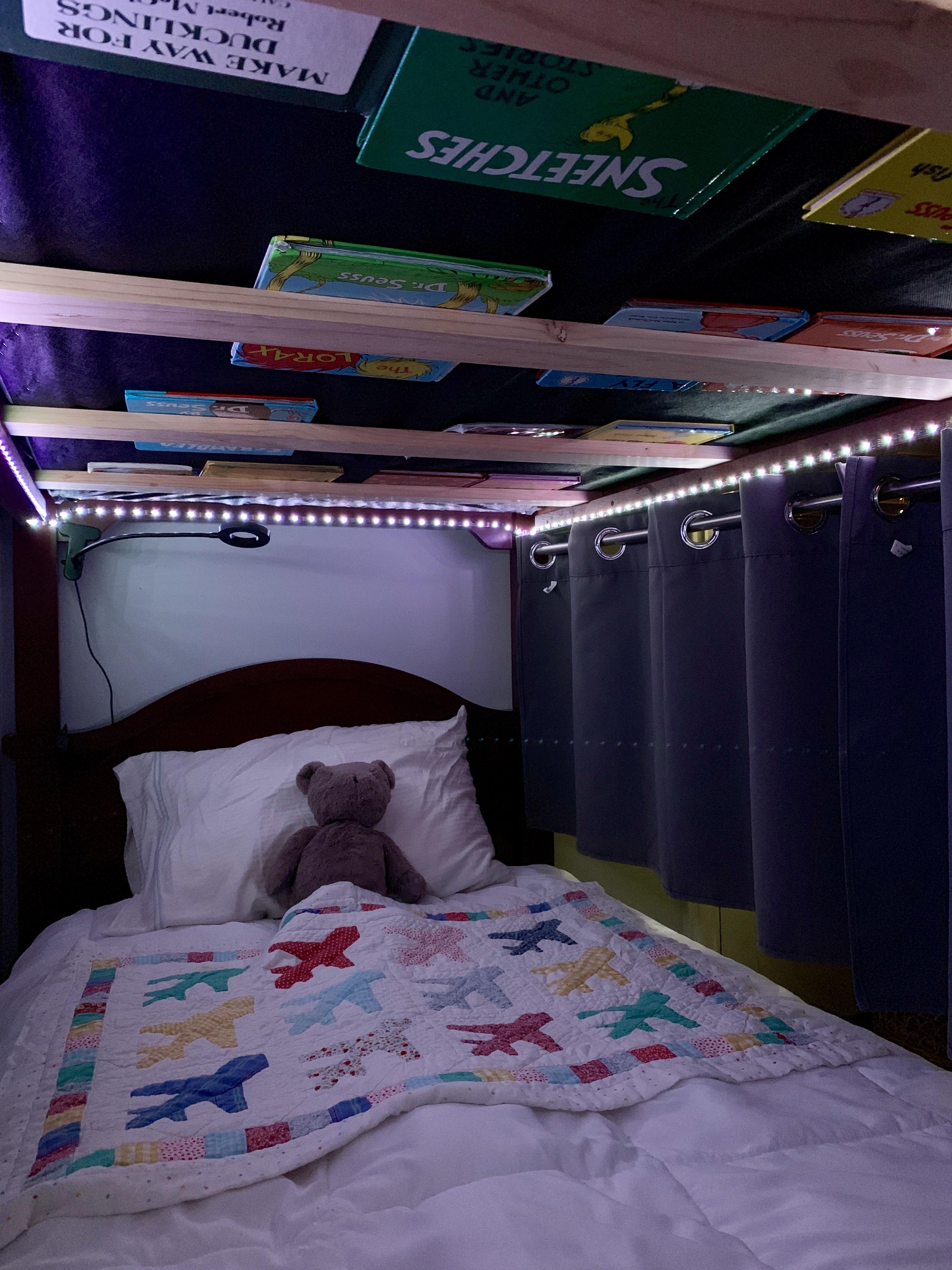 Bunk Bed Book Slat Ceiling and Integrated LED Lighting