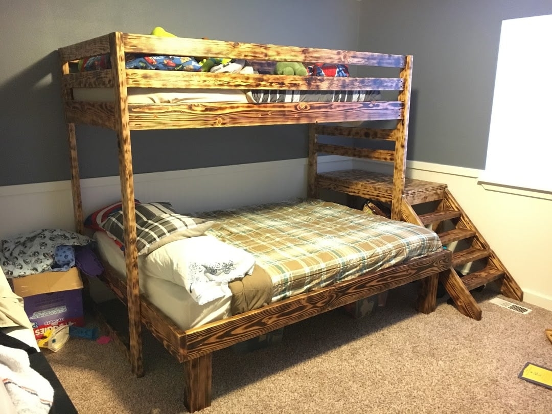 Bunk Bed Charred Grain Finish Side Stairs Twin Queen