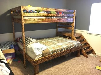 Bunk Bed Charred Grain Finish Side Stairs Twin Queen