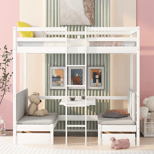 Bunk Bed Convertible Desk and Matte Storage Drawers System