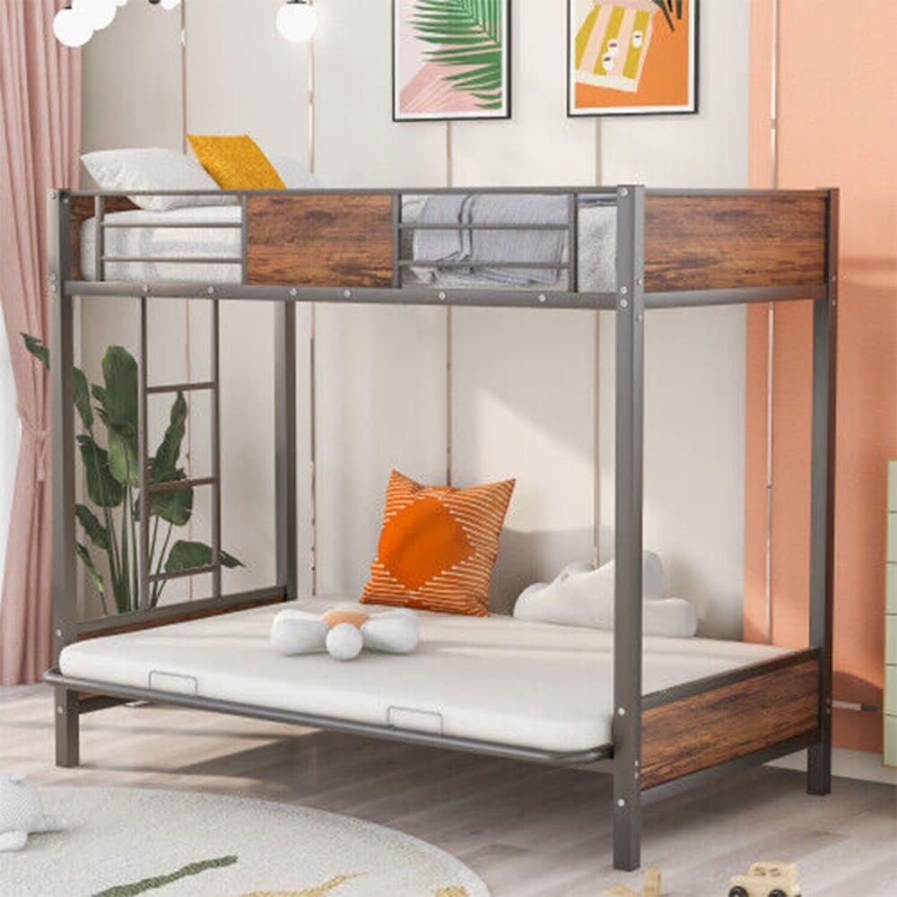 Bunk Bed Convertible Futon and Wood Toned Panels.