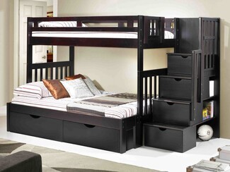 Bunk Bed Espresso Finish Twin Over Full Storage Bed