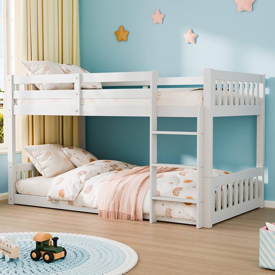 Bunk Bed Floor Level Bunk and Solid Painted Vertical Ladder