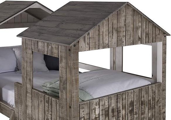 Bunk Bed Fort Design with Peaked Roof and Grey Texture
