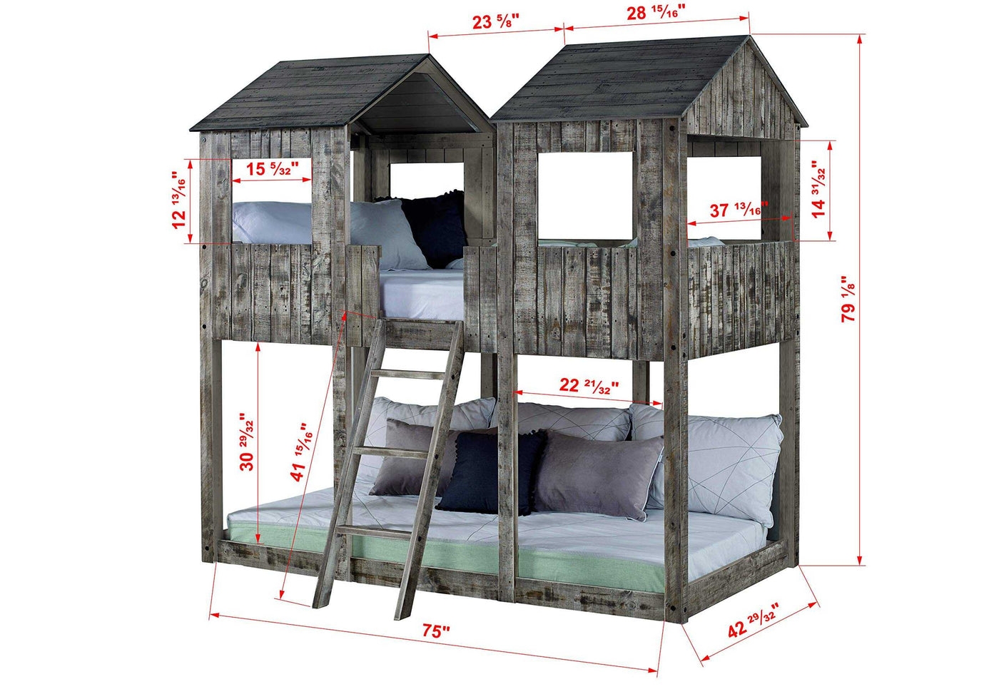 Bunk Bed Fort Silhouette with Weathered Plank Finish