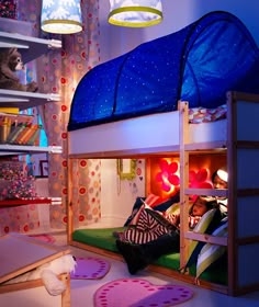 Bunk Bed Fort with Starry Tent Canopy and Flower Sconces