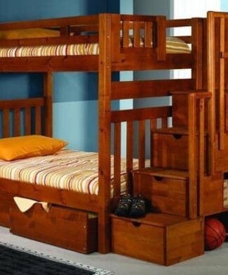 Bunk Bed Honey Amber Wood Staircase Entry Storage Bed
