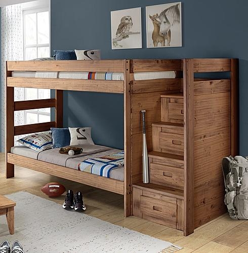 Bunk Bed Honey Brown Integrated Storage Staircase Bed