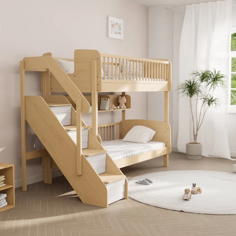 Bunk Bed Light Beech Finish Staircase Bed With Drawers