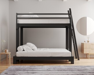 Bunk Bed Matte Charcoal Queen Base Adult Bunk Bed Frame