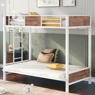 Bunk Bed Mixed Materials Convertible Futon White.