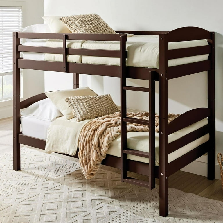 Bunk Bed Mocha Wood Finish Integrated Ladder Twin Over Twin