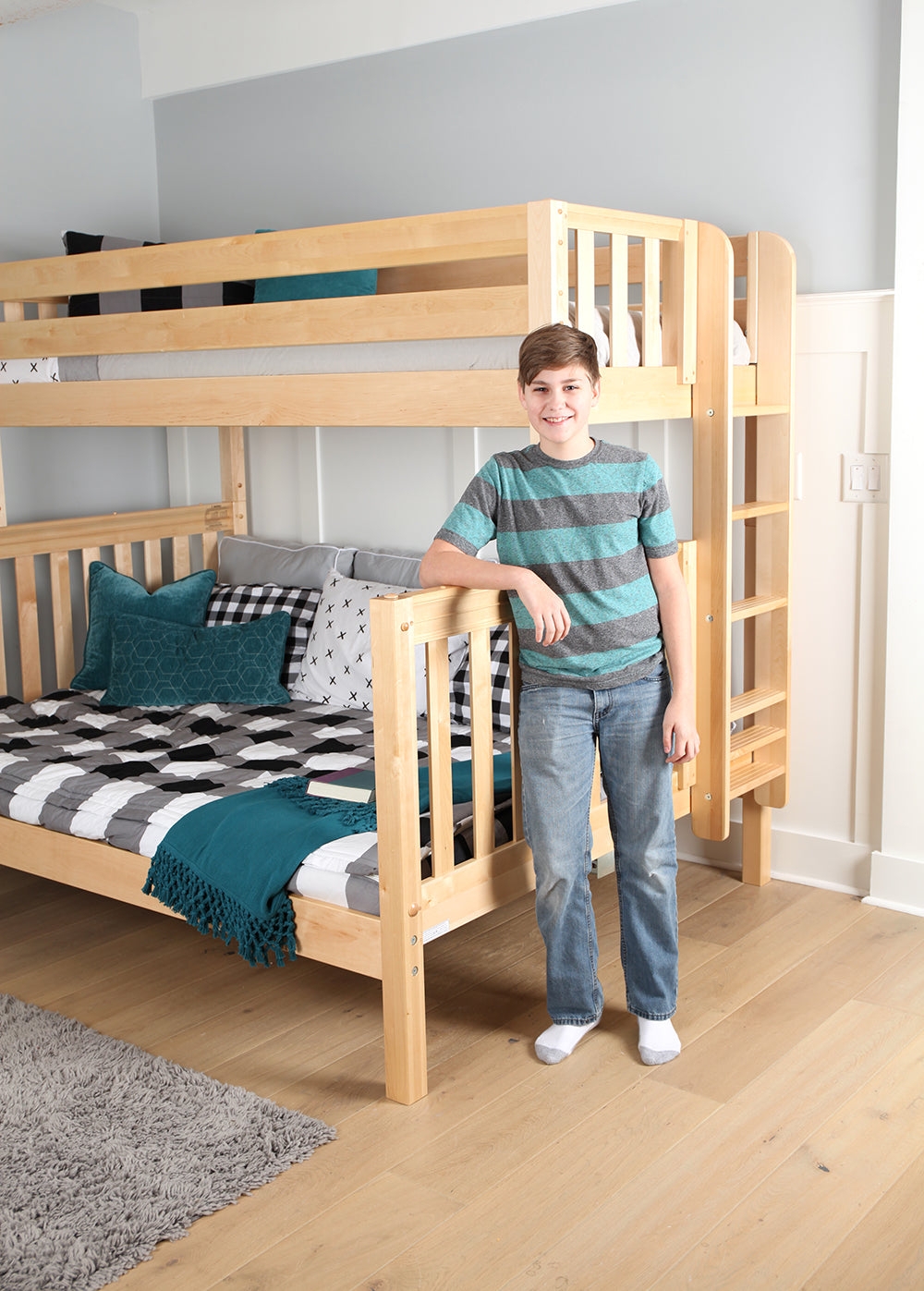 Bunk Bed Natural Wood Finish Twin Over Queen Design