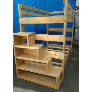 Bunk Bed Natural Wood Integrated Storage Steps Unit