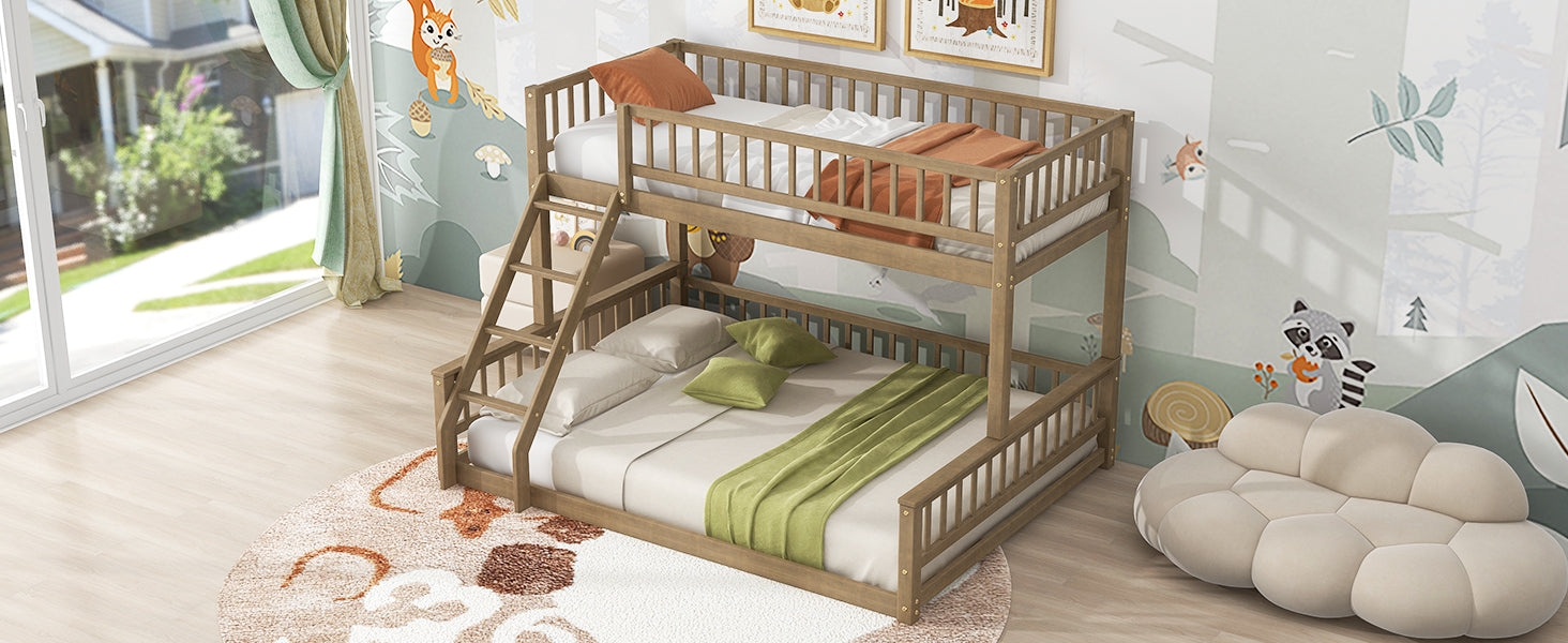 Bunk Bed Slanted Ladder Walnut Finish Twin over Queen