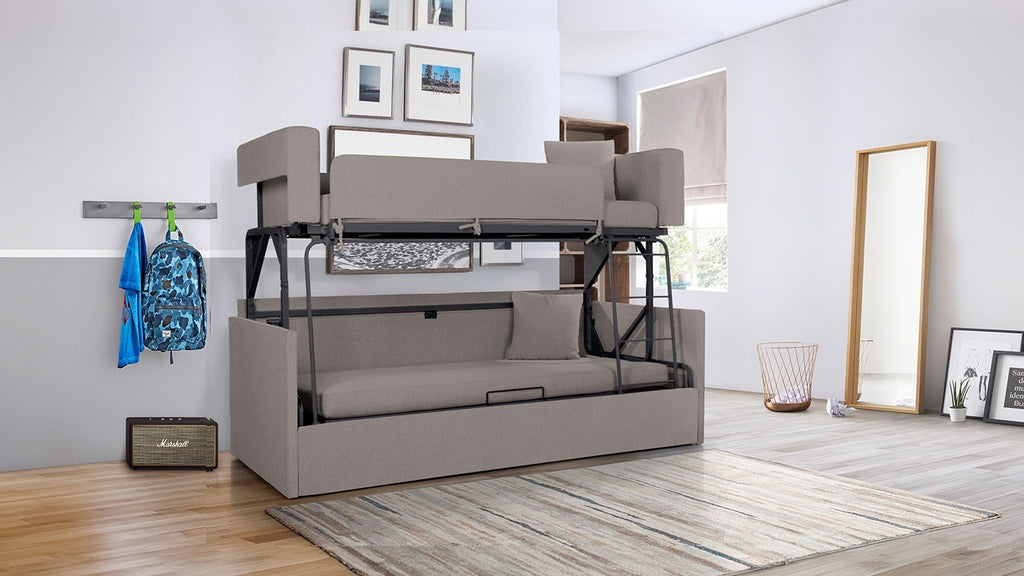 Bunk Bed Sofa Convertible Mechanism and Integrated Metal Ladder