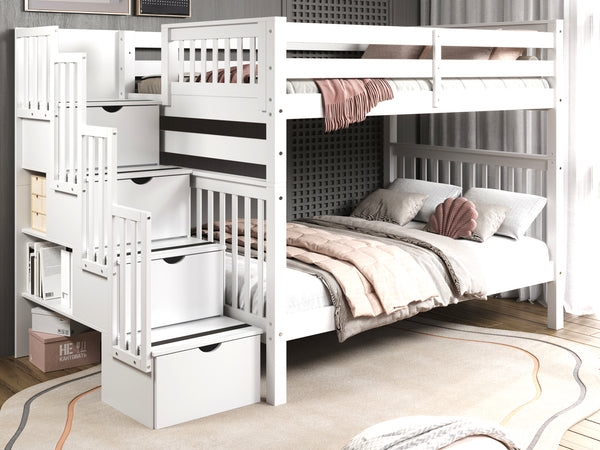 Bunk Bed Solid White Full Over Full Cutout Drawer Pulls