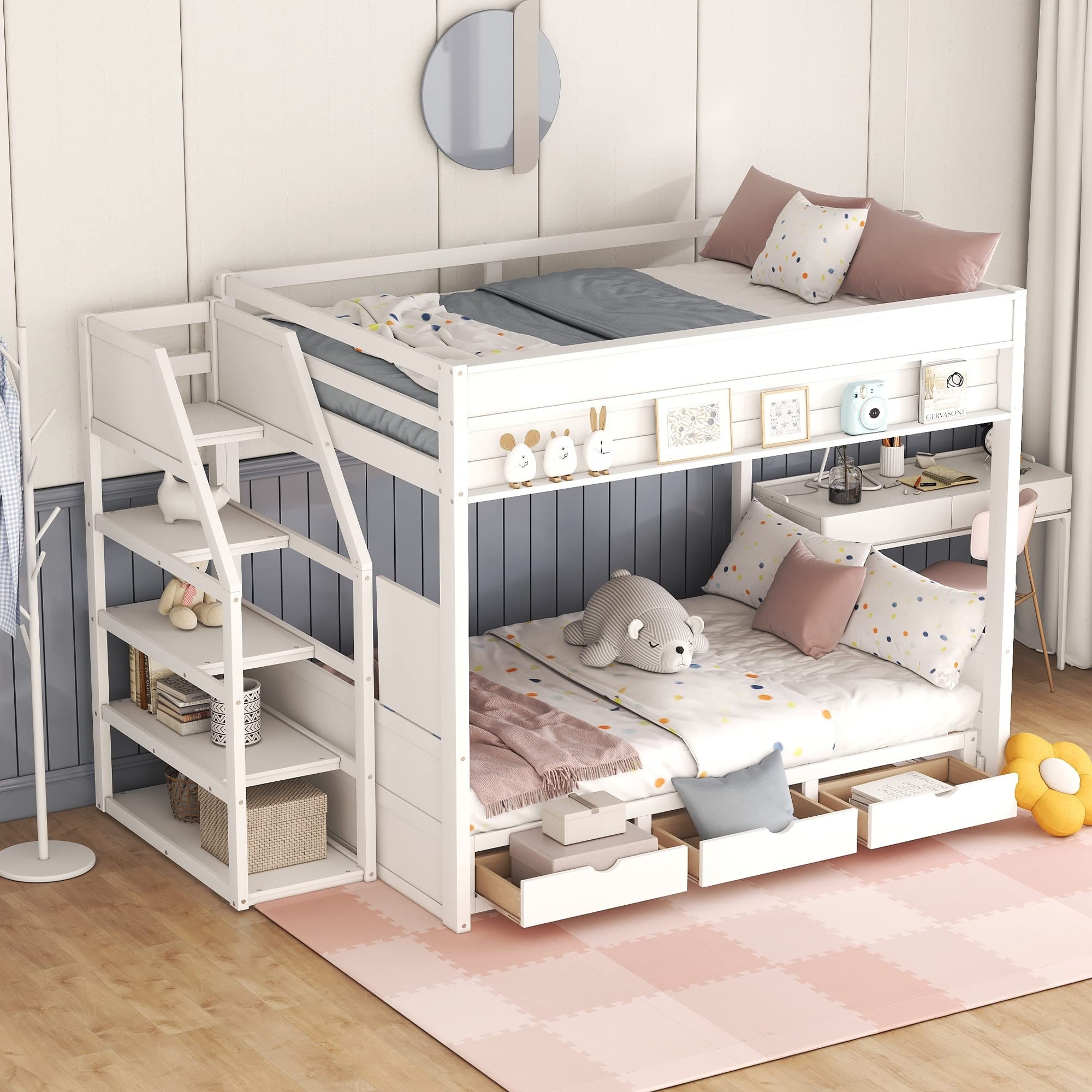 Bunk Bed Storage Staircase and Built In Desk Functional Full Size