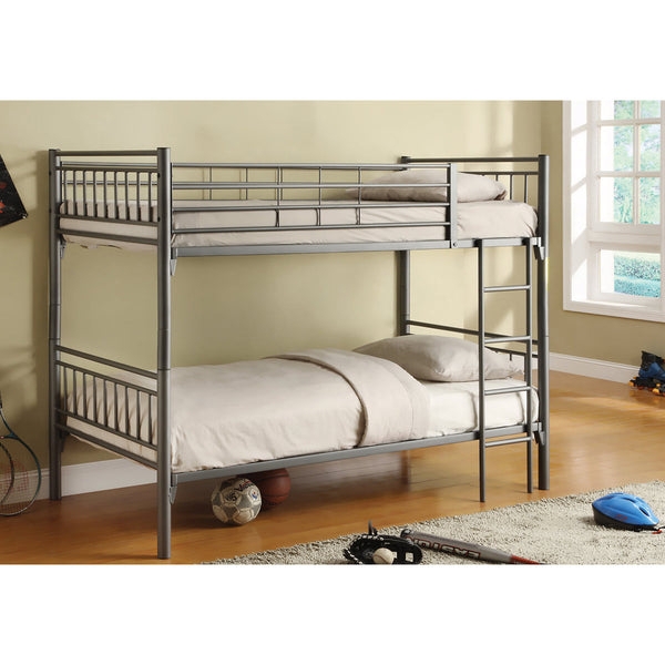 Bunk Bed Tubular Metal Frame Integrated Ladder Metallic Grey