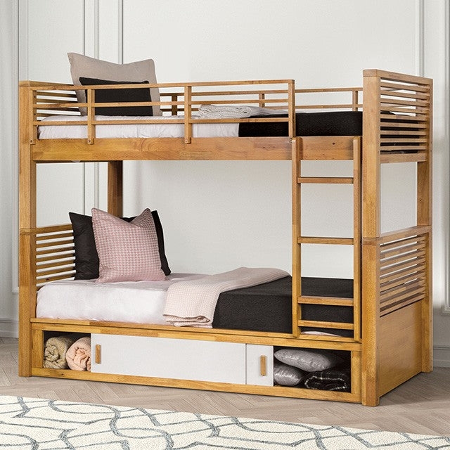 Bunk Bed Underbed Cabinet and Two Tone Light Oak Finish
