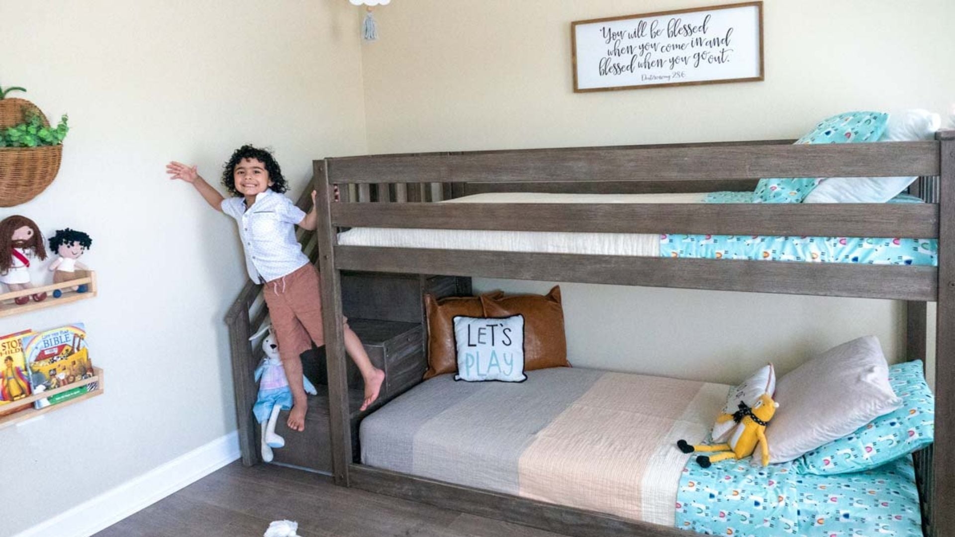 Bunk Bed Using Integrated Stairs in Weathered Grey Finish