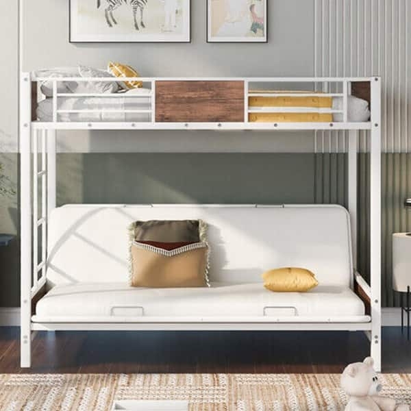 Bunk Bed White Metal Convertible Futon Base Frame.